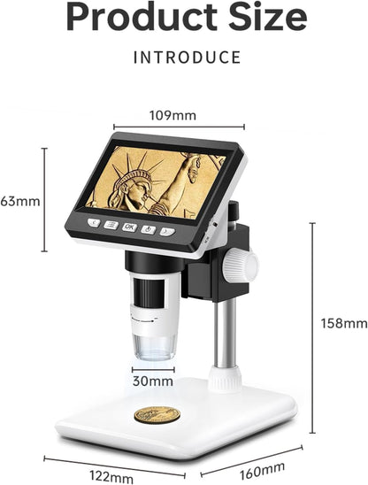 AOPICK Coin Microscope, 4.3 Inch Digital Microscope 1000X Coin Microscope for Error Coins with 8 Adjustable LED Lights, PC View Compatible with Windows & MacOS