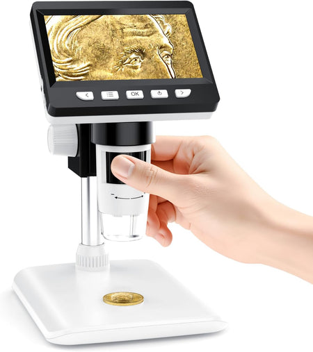 AOPICK Coin Microscope, 4.3 Inch Digital Microscope 1000X Coin Microscope for Error Coins with 8 Adjustable LED Lights, PC View Compatible with Windows & MacOS