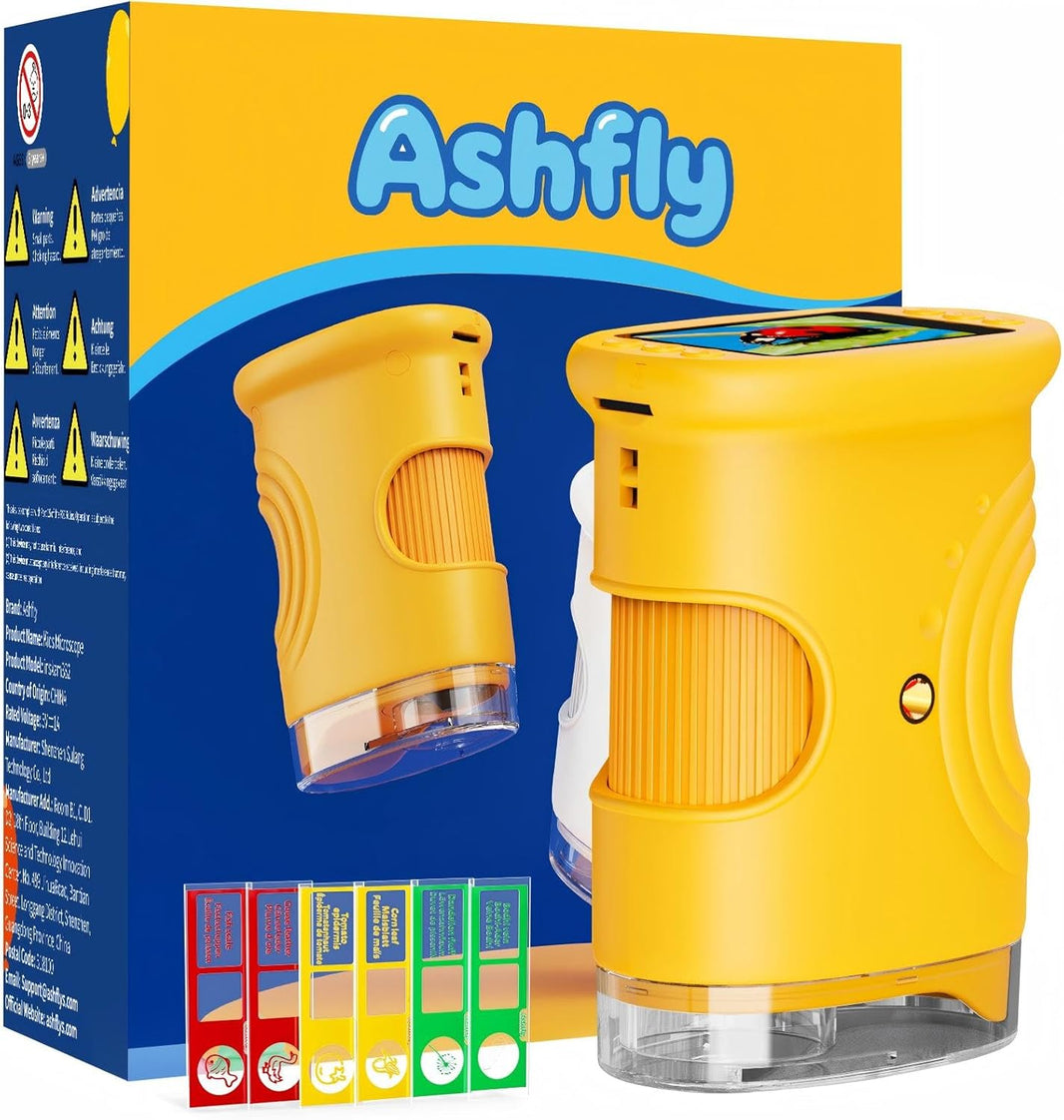 Mikroskop für Kinder, 1080P HD 2.0" Bildschirm Taschenmikroskop, Ashfly Handy Digital Microscope LED Lights -Anschluss an PC, Mini-Mikroskop draussen Geschenke für 4-12 Jährige Orange