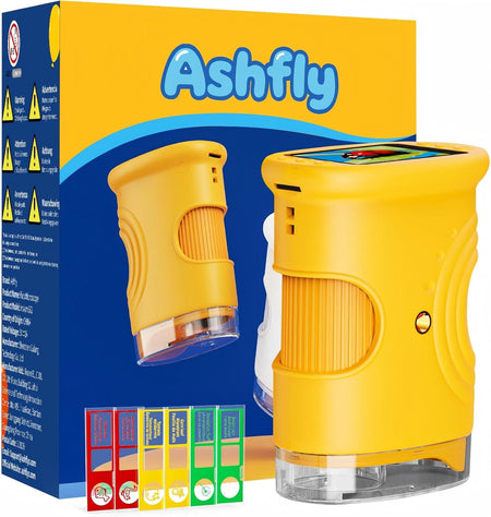 Mikroskop für Kinder, 1080P HD 2.0" Bildschirm Taschenmikroskop, Ashfly Handy Digital Microscope LED Lights -Anschluss an PC, Mini-Mikroskop draussen Geschenke für 4-12 Jährige Orange