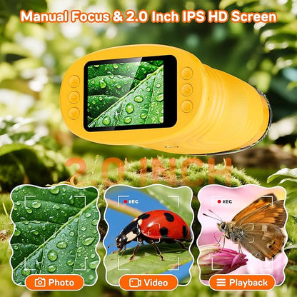 Mikroskop für Kinder, 1080P HD 2.0" Bildschirm Taschenmikroskop, Ashfly Handy Digital Microscope LED Lights -Anschluss an PC, Mini-Mikroskop draussen Geschenke für 4-12 Jährige Orange