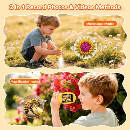 Mikroskop für Kinder, 1080P HD 2.0" Bildschirm Taschenmikroskop, Ashfly Handy Digital Microscope LED Lights -Anschluss an PC, Mini-Mikroskop draussen Geschenke für 4-12 Jährige Orange