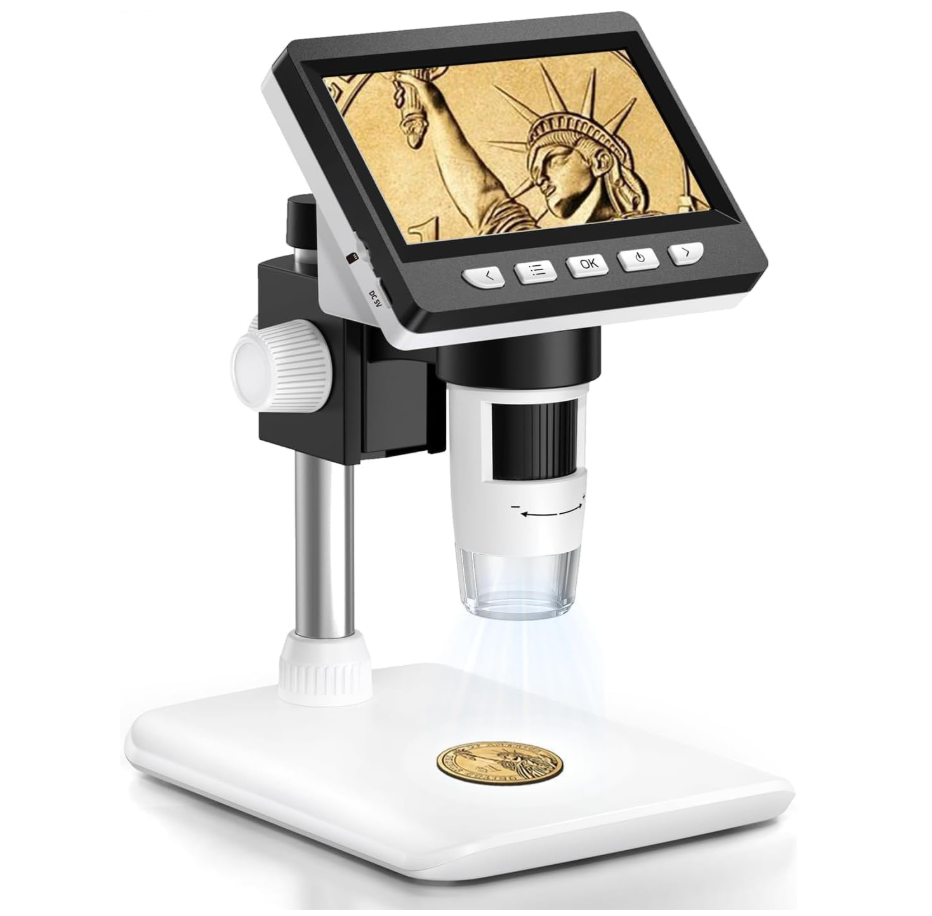 Mikroskop Handy, LCD Digital Mikroskop 50X-500X Auflösung, 4,3-Zoll 1080P USB Mikroskop mit 8 einstellbaren LED Licht, PC-Ansicht, für Erwachsene/Kinder, kompatibel mit MacOS Windows