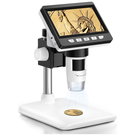 AOPICK Mikroskop Handy, LCD Digital Mikroskop 50X-500X Auflösung, 4,3-Zoll 1080P USB Mikroskop mit 8 einstellbaren LED Licht, PC-Ansicht, für Erwachsene/Kinder, kompatibel mit MacOS Windows