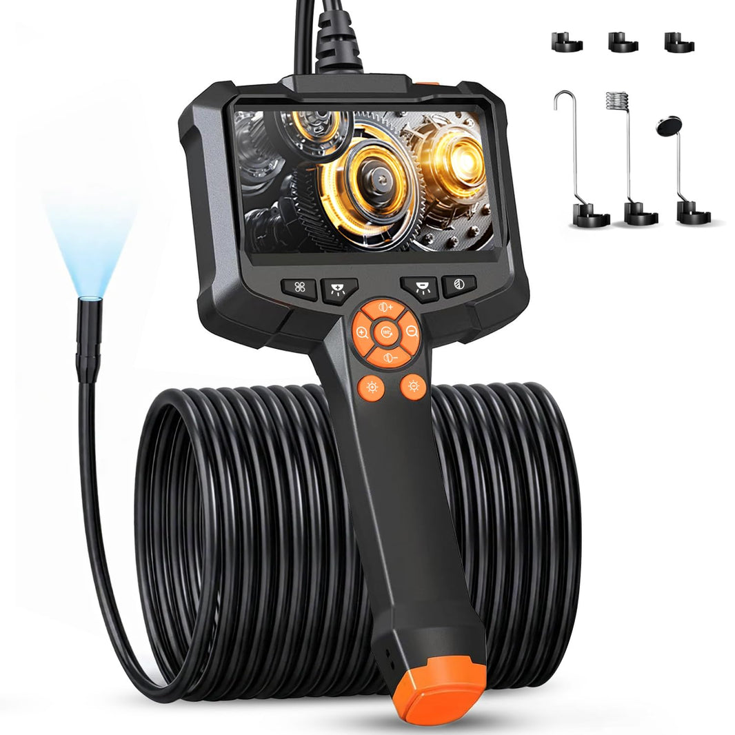 Endoskopkamera mit Licht 15m/50ft, Qimic Endoskop-Kamera Handy 8mm IP67 Inspektionskamera, 4.3" HD Rohrkamera mit 8 LEDs, wasserdichte Kanalkamera für Tools 15m