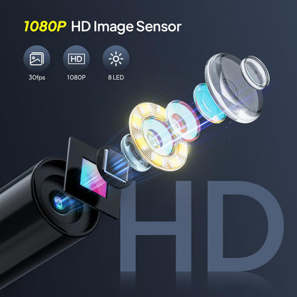 Endoskopkamera mit Licht 15m/50ft, Qimic Endoskop-Kamera Handy 8mm IP67 Inspektionskamera, 4.3" HD Rohrkamera mit 8 LEDs, wasserdichte Kanalkamera für Tools 15m