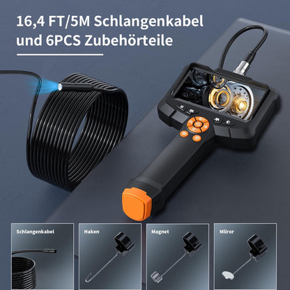 Endoskopkamera mit Licht 15m/50ft, Qimic Endoskop-Kamera Handy 8mm IP67 Inspektionskamera, 4.3" HD Rohrkamera mit 8 LEDs, wasserdichte Kanalkamera für Tools 15m