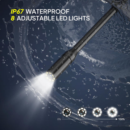 Endoskopkamera mit Licht 15m/50ft, Qimic Endoskop-Kamera Handy 8mm IP67 Inspektionskamera, 4.3" HD Rohrkamera mit 8 LEDs, wasserdichte Kanalkamera für Tools 15m